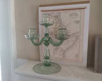 Hand blown three branch candelabrum in perfect condition, 19th century