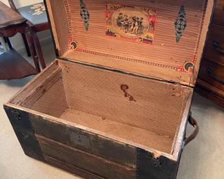 Inside of old steamer trunk 