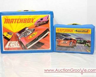 7 1960s and 1970s Matchbox Toy Cars and Carrying Cases
