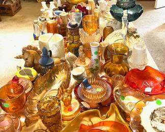 Tables full of vintage glass