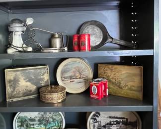 Biscuit tins, Prince Albert cans, vintage bread box, juicer