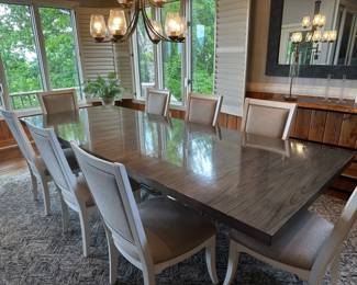 Dining Table, Chrome Base, 8 Chairs