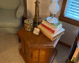 Milk Glass Lamp, Vintage Hand Painted Tin