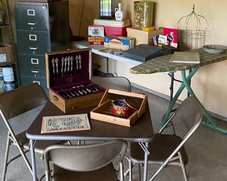 Vintage Card Table with Chairs, Vintage Silver Plate Silverware