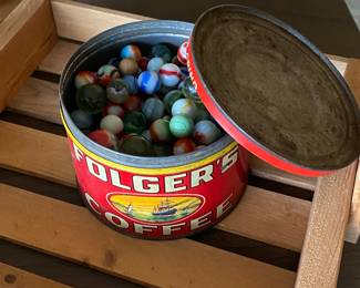 Antique/Vintage Marbles in Vintage Folgers Can