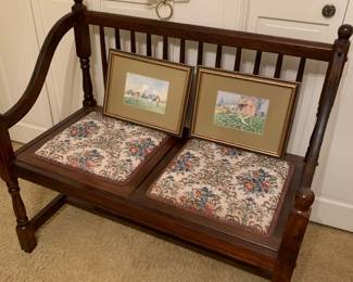 Conversation/telephone bench with cotton picker watercolors by Dot Hester