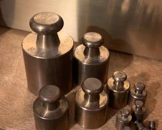 A brass weight set