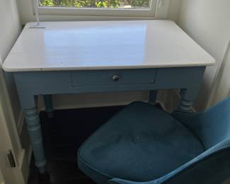 small blue desk, west elm swivel chair