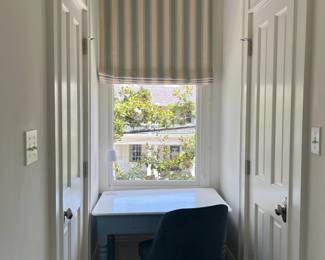 small blue desk, west elm swivel chair