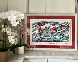walter anderson framed print, blue crab