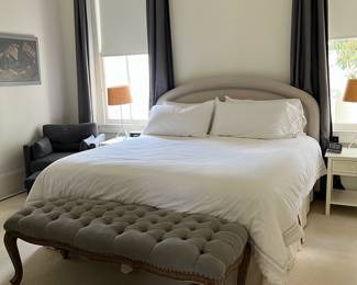 king bed, bedside tables, lamps, chair (*wall art NFS)