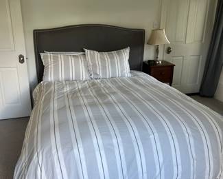 crate and barrel queen bed w/ nailhead trim (*queen bedding NFS)