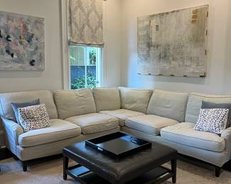oversized sectional from sofas & chairs (old metairie), leather ottoman and tray. (*wall art NFS)