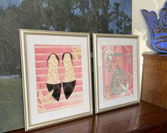 pair of early collages with vintage wallpaper by marianne rodriguez