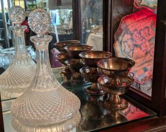 Decanter and silverplate cups