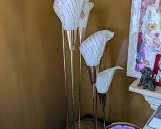 Vintage 6 Stem Brass Calla Lily Table Lamp