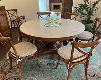 Antique Pedestal Marble Top Dining Table