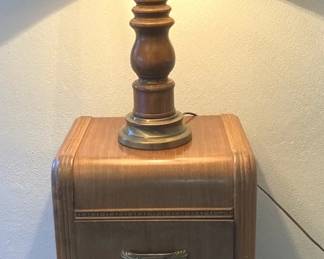 Waterfall Front Nightstand And Wood Table Lamp