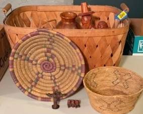 US Navy Pre WW2 Flashlight, Baskets, Wood Carvings More