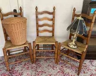 4 Rush Seat Dining Chairs And Lamp