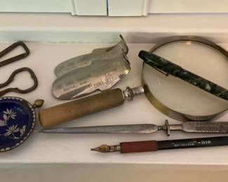 Vintage Enameled Trinket Tray, Parkette Pen Other Vintage Items