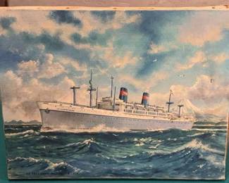 K Sato Original Oil Painting SS President Wilson