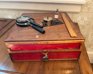 Unique Recycled Table Box, Vintage Brass Postage Scale More 