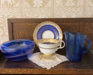 Hand Blown Depression Glass, Royal Stanford Teacup  Saucer