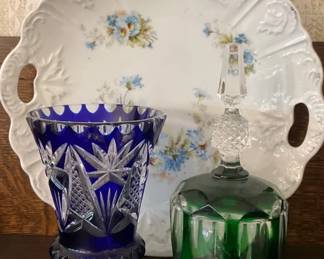 Bohemian Cut Crystal Vase, Bell Antique Plate