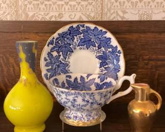 Coalport Teacup, Antique Yellow Vase, Vintage Miniature Gold Pitcher