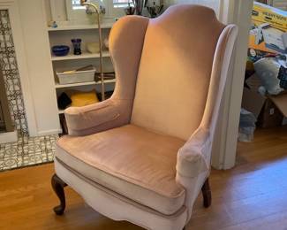 N.C. Woodmarks Queen Anne Wing Back Char And Brass Floor Lamp 