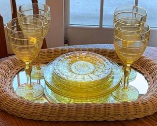 Anchor Hocking Block Optic YELLOW Glasses Plates