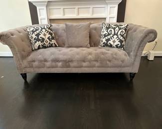 Chesterfield style grey velvet sofa