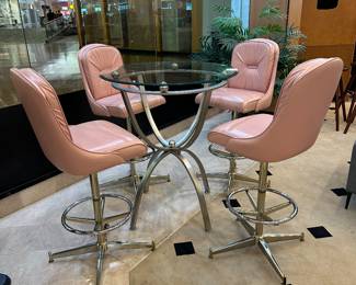 Vintage Daystrom high top table and 4 leather swivel chairs.