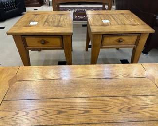 SOLID heavy oak coffee and end tables