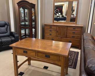 Solid oak mission style dresser and matching desk. Sold separately.