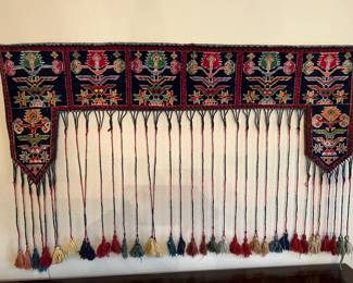 $300 Samarkand Tent Hanging from South Eastern Russia bordering N Afghanistan. Finest lamb's wool pile finely handcrafted on cotton base. CA. 1985. 5'1" x 2'