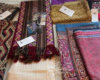 Beautiful textiles from all over Southeast Asia for sale in person Friday and Saturday.