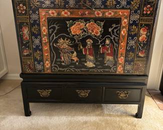 $480. Hand-painted antique cedar-lined Opera costume chest. Stunning sitting on top of a custom base. 34"w x 21.5"d x 34.5h