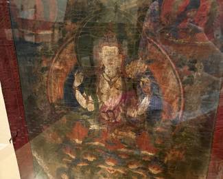 $1000 or highest offer whichever is greater. Nepalese Thankga framed and stunning. Verbally authenticated by a Washington University professor as having hung in a temple. 23.5"w x 2"d x 38.25"h.