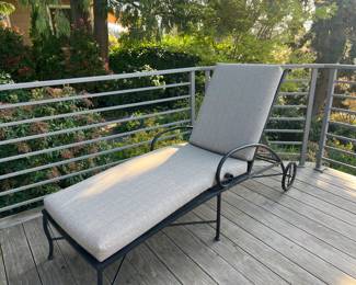 $600 Summer Classics Wrought Iron mesh, adjustable chaise lounge with wheels. Includes cushions. $1,200 new available for online presale purchase only will not be at the sale. Please inquire with questions or about viewing.