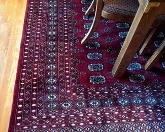 $1400 or highest offer whichever is greater. Mori wool hand-knotted carpet from Pakistan. 10'8" x 8' 3". Purchased in Singapore in 1998.