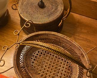 $220. Three piece Thai lidded with handle basket above.
$120 Handled unlidded Thai basket below