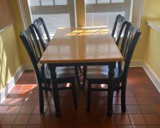 $180. Butcher block style table with four chairs. Tables is 55"w x 30"d x 30"h. Not on site, please email to make an appointment to see it or for more details.