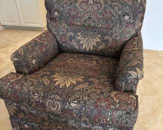 $400. Heritage upholstered pair of armchairs. 29"w x 32"d x 34.5"h. Immaculate condition.