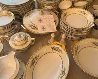 $240. Meito Antique China set. 12 four piece place settings plus 11 soup bowls, 10 cups/saucers and 7 serving pieces.