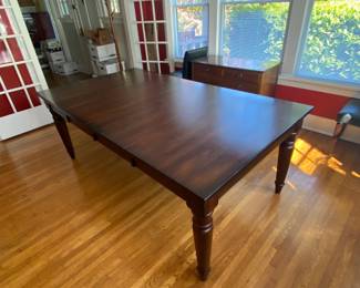 $220. Dining table - 81" w x 45"wide. Has two leaves. Shrinks down to a 45"square without the leaves. Each leaf if 18" so table can be square or a 63"w or 81"w rectangle. Lots of versatility.