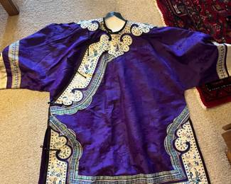 $280 Antique Chinese embroidered robe with embroidered design on both sides.