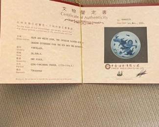 Certificate of authenticity. for the bowl.