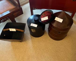 Assorted lidded boxes and baskets for sale during in-person shopping Friday and Saturday.